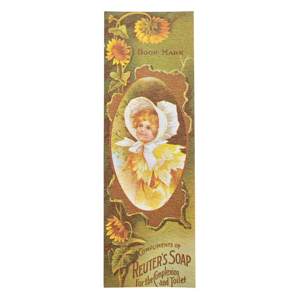 Vintage 70s Reuter's Soap Sunflower Bookmark Evergreen Press 1800s Advertisement